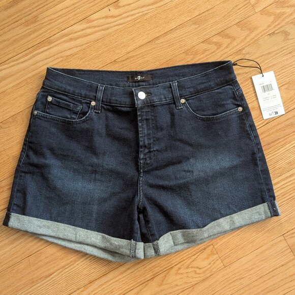 NEW 7 For All Mankind Rolled Hem Denim Shorts Women's 31 Kaia Jean mid rise blue - Picture 2 of 13
